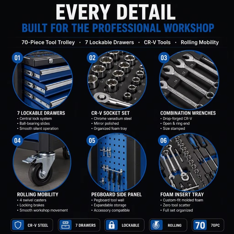 Troli Peralatan Berat 70pc, Le - Socket Set ulasan dan harga